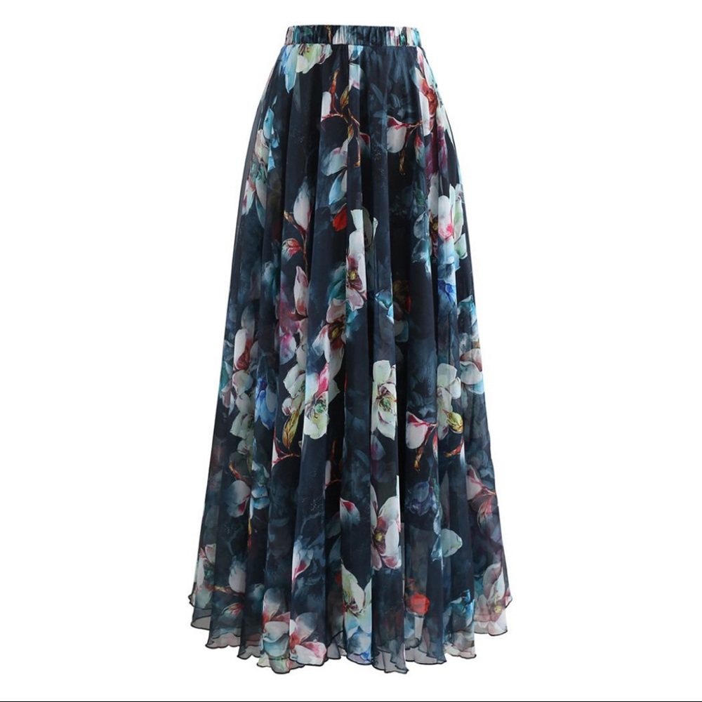 ChicWish FLOWY FLORAL CHIFFON MAXI SKIRT